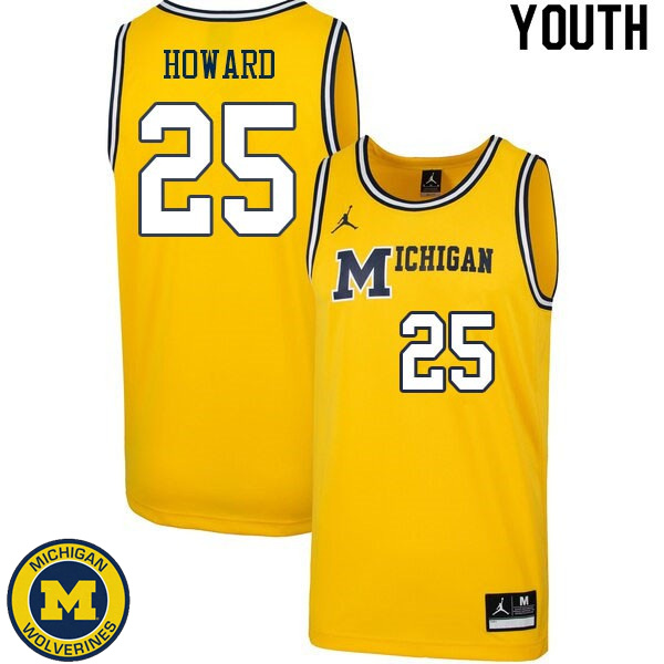 Youth Michigan Wolverines #25 Jace Howard Retro Yellow NCAA Basketball Jersey